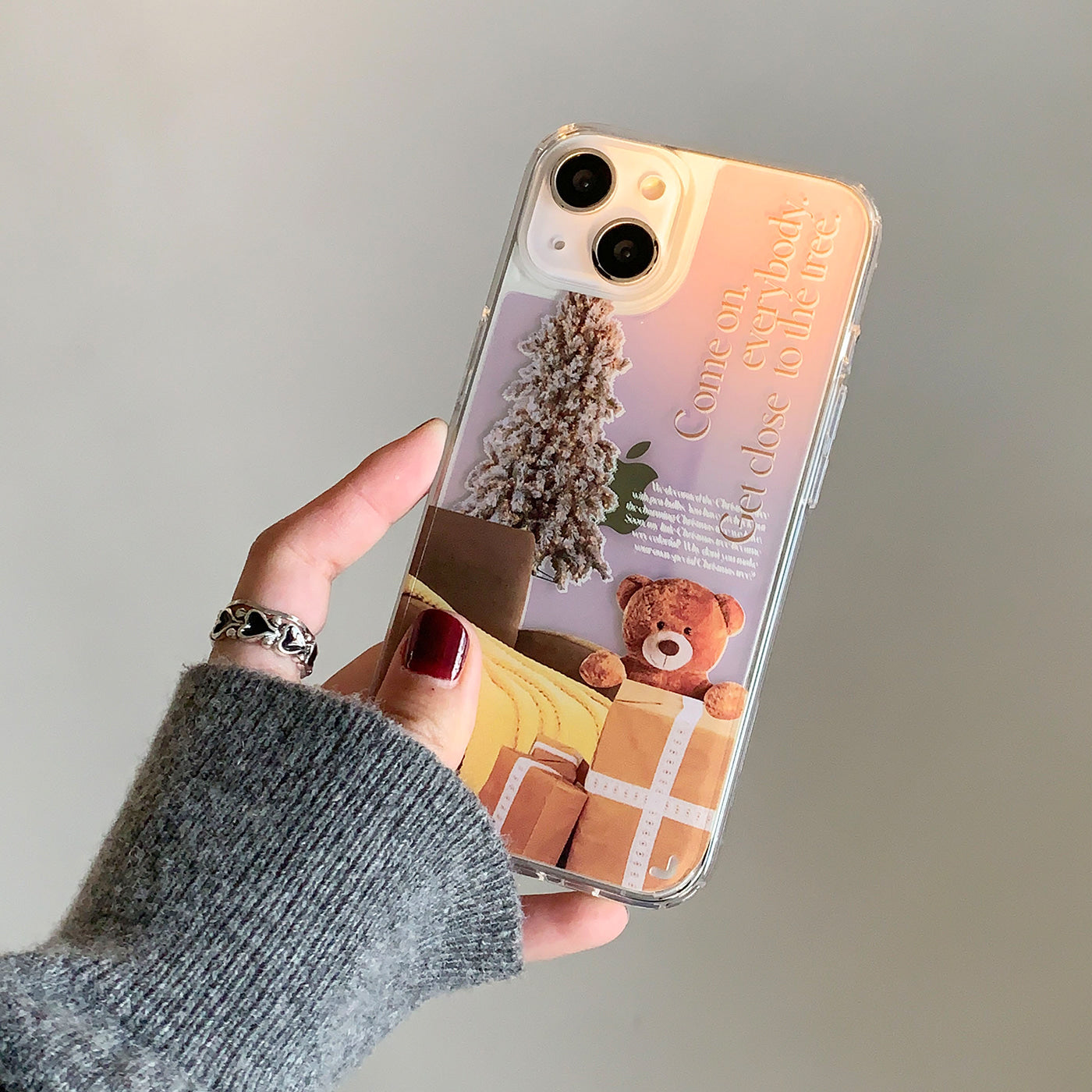 ｜Mademoment｜ Tree Bear Lettering Design Glossy Mirror Phone Case