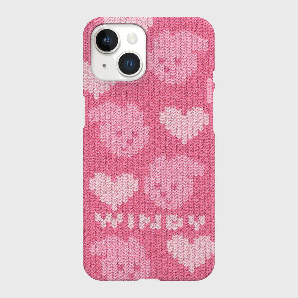 ｜THENINEMALL｜ Pink Heart Knit Windy Hard Phone Case (2 types)