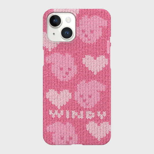 ｜THENINEMALL｜ Pink Heart Knit Windy Hard Phone Case (2 types)