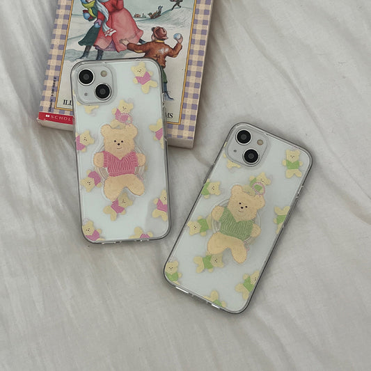｜Mademoment｜ Pattern Knit Bear Keyring Design Clear Phone Case (3 Types)