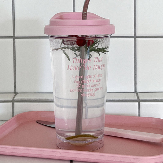 ｜Mademoment｜ Happy List Pink Clear Reusable Cup (Hot/Cold) 473ml