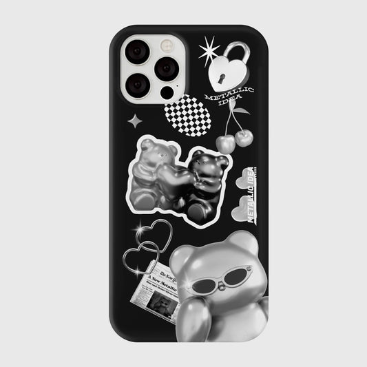｜THENINEMALL｜ 스티커 실버 구미 Hard Phone Case (3 types)
