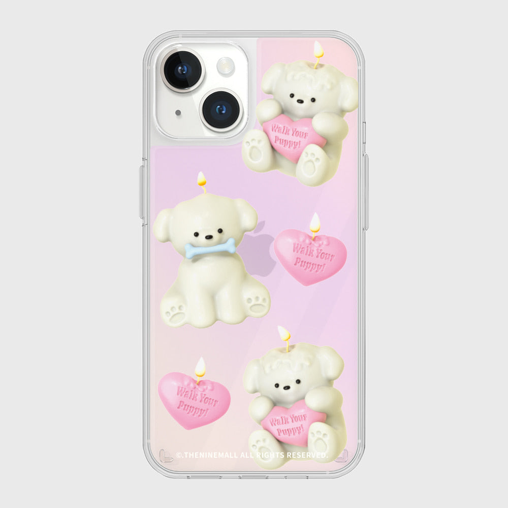 ｜THENINEMALL｜ Puppy Candle Pattern Mirror Phone Case