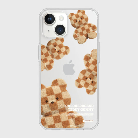 ｜THENINEMALL｜ Pattern Checkerboard Teddy Clear Phone Case (4 types)