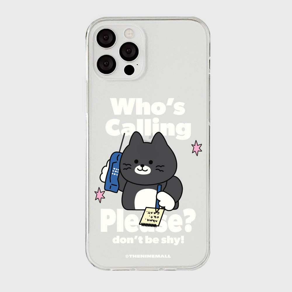 ｜THENINEMALL｜ Calling Hey Cat Clear Phone Case (3 types)