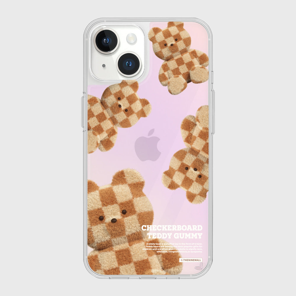 ｜THENINEMALL｜ Pattern Checkerboard Teddy Mirror Phone Case