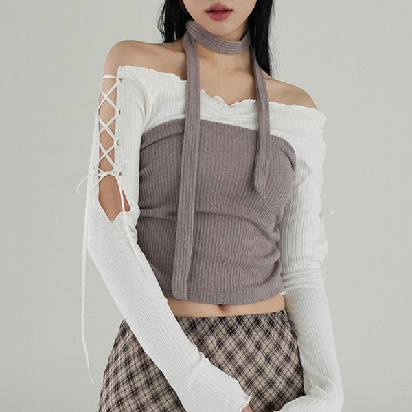 ｜BINARY01｜ ｜Muffler Set｜ Tie Shirring Top