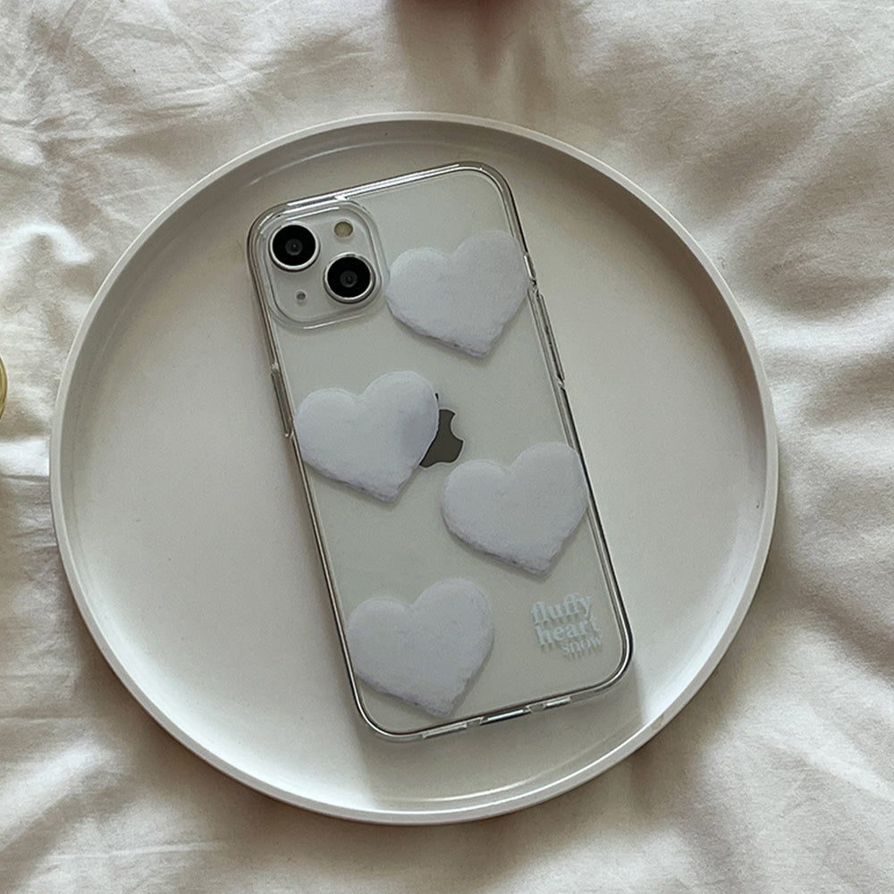 ｜Mademoment｜ Pattern Fluffy Heart Snow Design Clear Phone Case (3 Types)