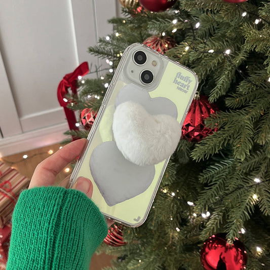 ｜Mademoment｜ Fluffy Heart Snow Design Glossy Mirror Phone