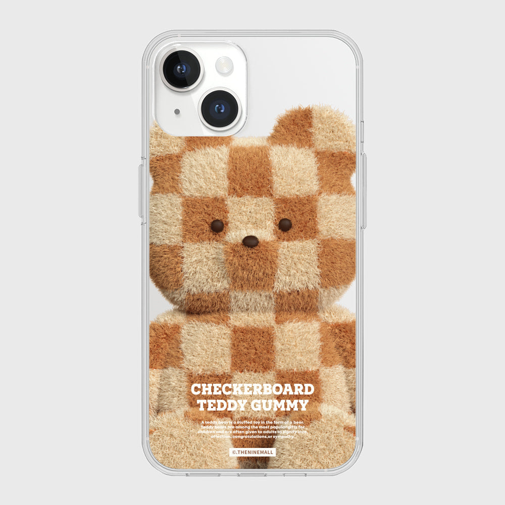 ｜THENINEMALL｜ Big Checkerboard Teddy Clear Phone Case (3 types)