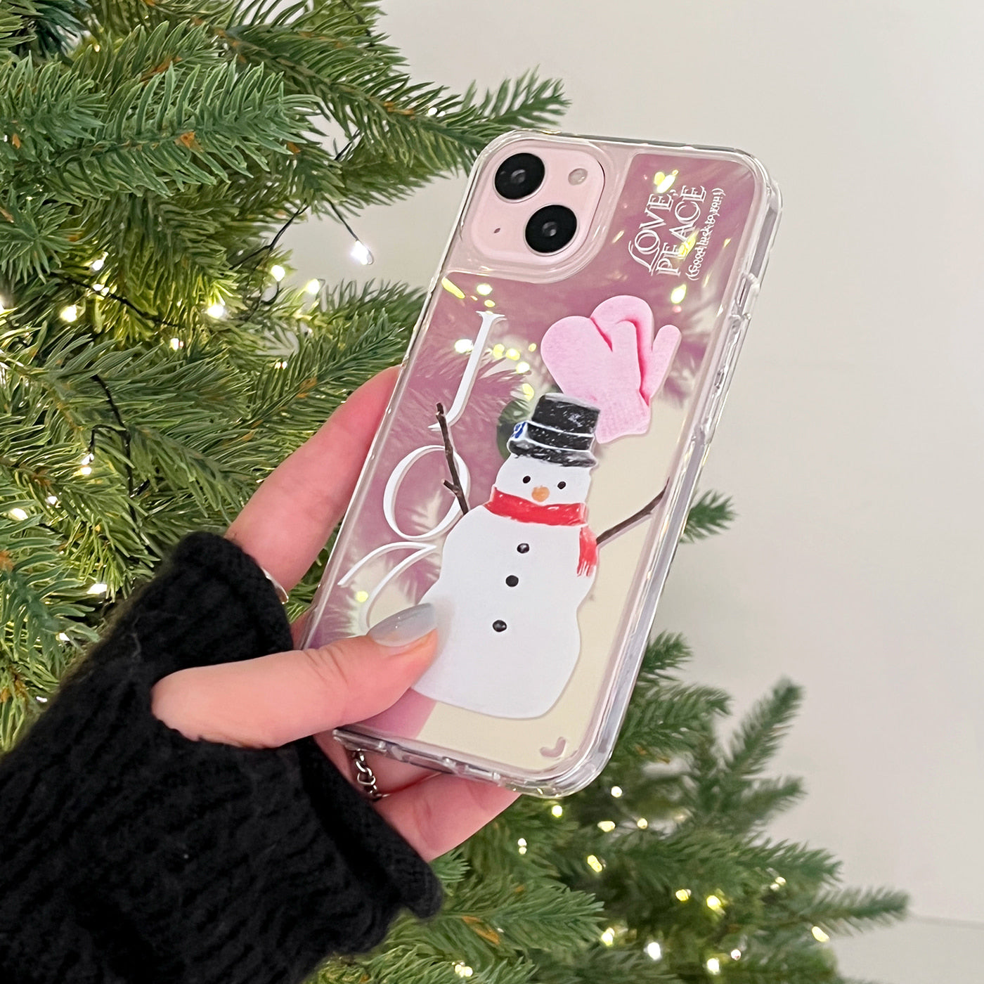 ｜Mademoment｜ Love And Joy Snowman Design Glossy Mirror Phone Case