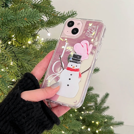 ｜Mademoment｜ Love And Joy Snowman Design Glossy Mirror Phone Case