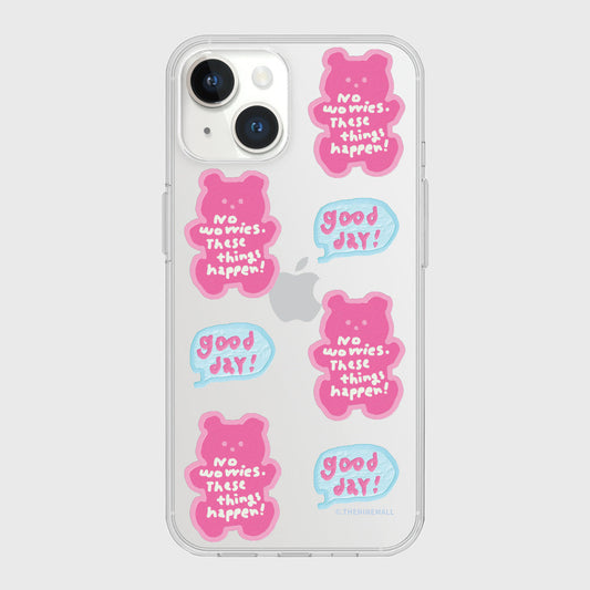 ｜THENINEMALL｜ Pattern Good Day Bear Clear Phone Case (3 types)