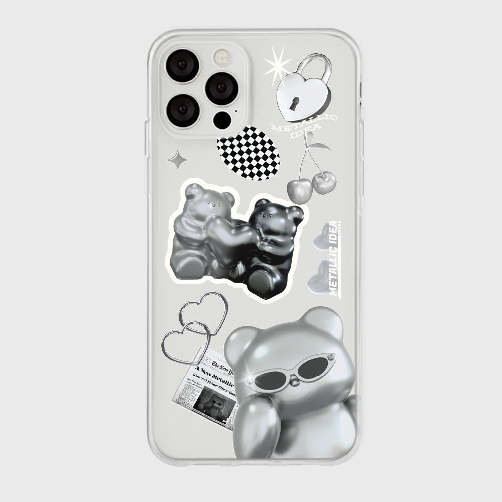 ｜THENINEMALL｜ 스티커 실버 구미 Clear Phone Case (3 types)