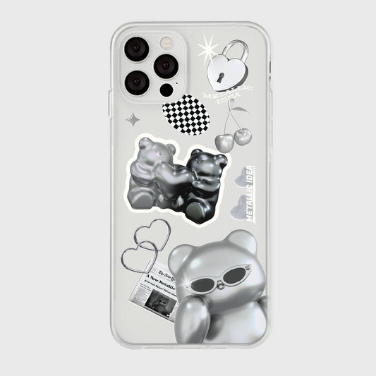 ｜THENINEMALL｜ 스티커 실버 구미 Clear Phone Case (3 types)