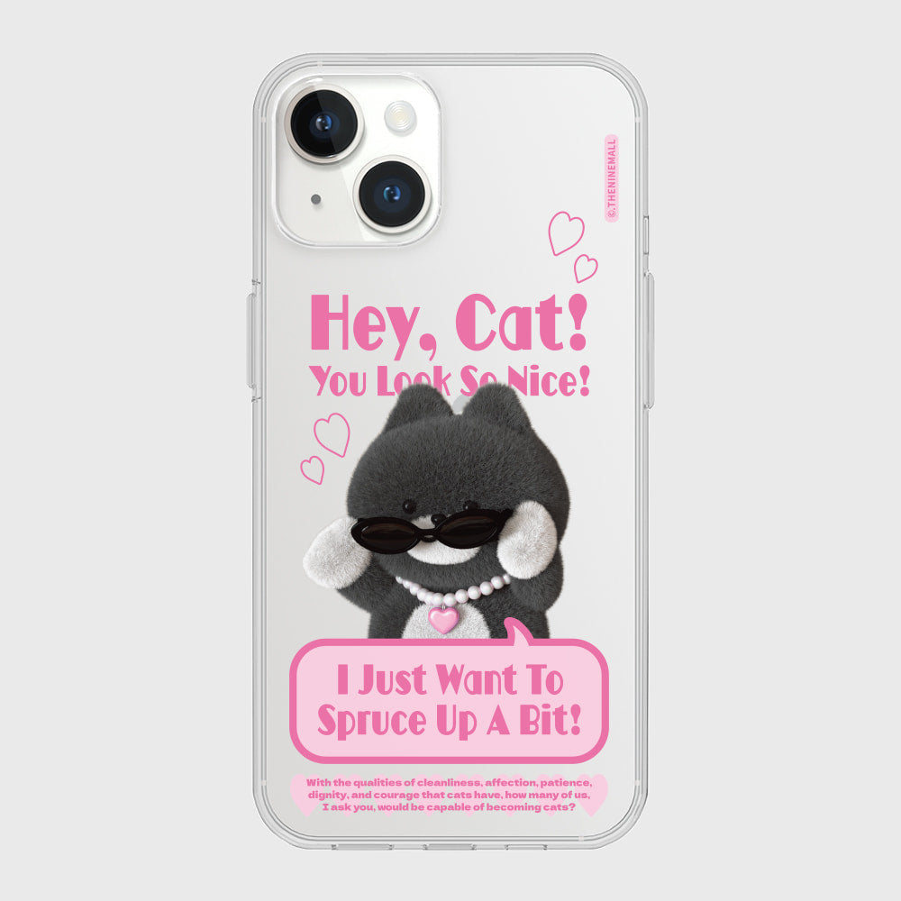 ｜THENINEMALL｜ Heart Pendant Hey Cat Clear Phone Case (3 types)