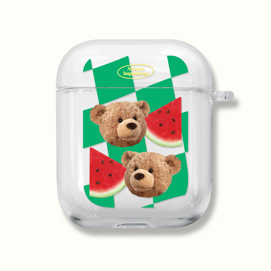 ｜MOMO CASE｜ 482 Check테드 (그린) Clear Airpods Case