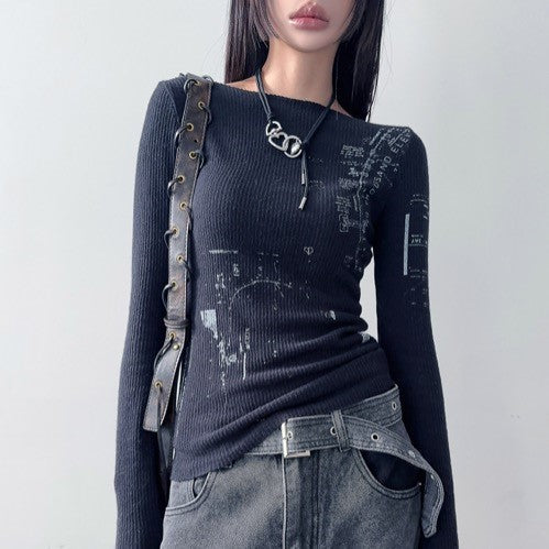 ｜LOWEAR｜ Wool Angora Vintage Printing Knit