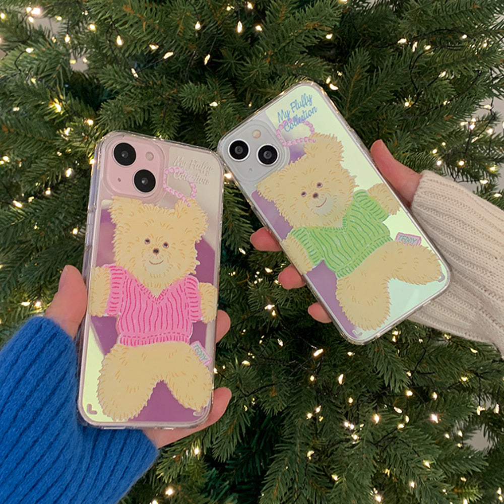 ｜Mademoment｜ Big Knit Bear Design Glossy Mirror Phone