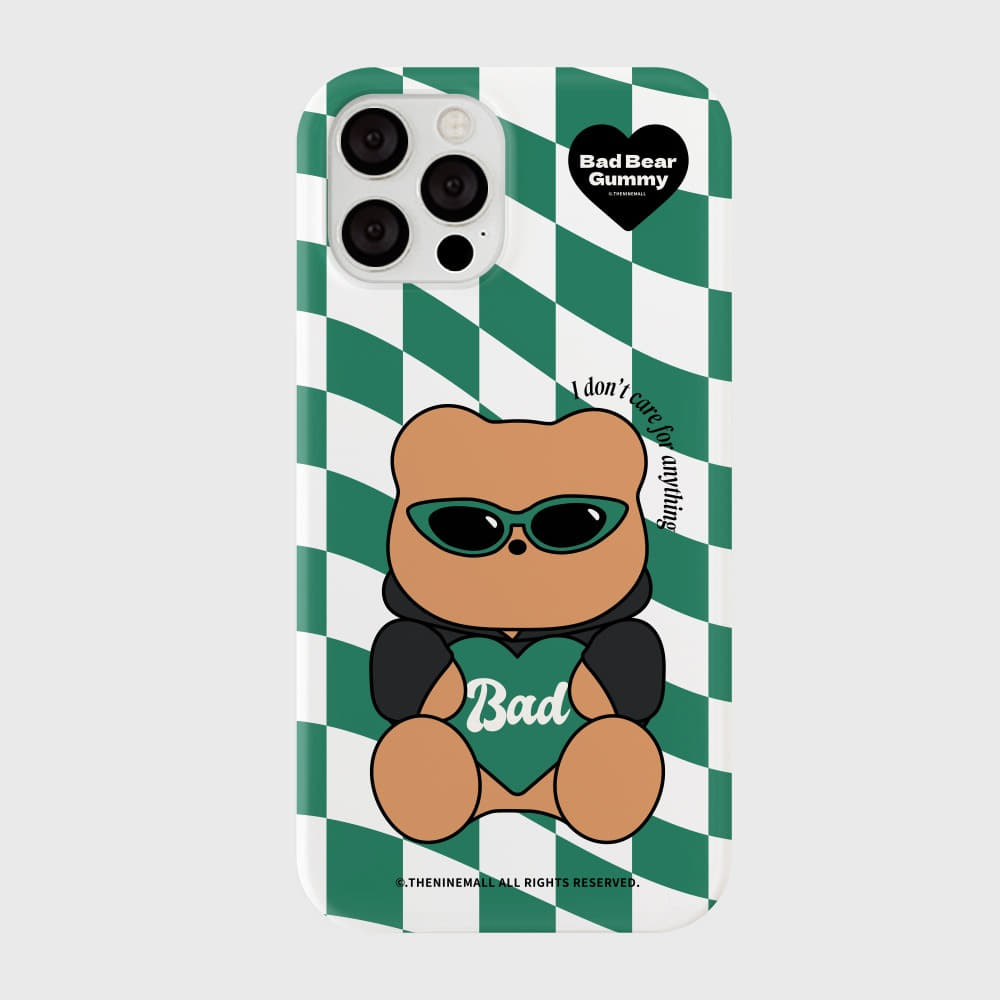 ｜THENINEMALL｜ Green Checkerboard Bad Gummy Hard Phone Case (2 types)