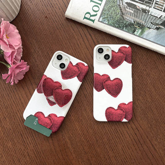 ｜Mademoment｜ Red Felt Heart Pattern Design Phone Case