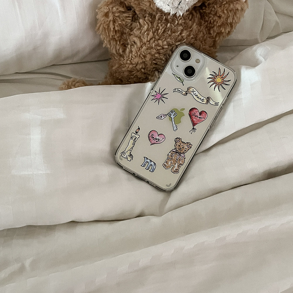 ｜Mademoment｜ Vintage Drawing Pattern Design Glossy Mirror Phone Case