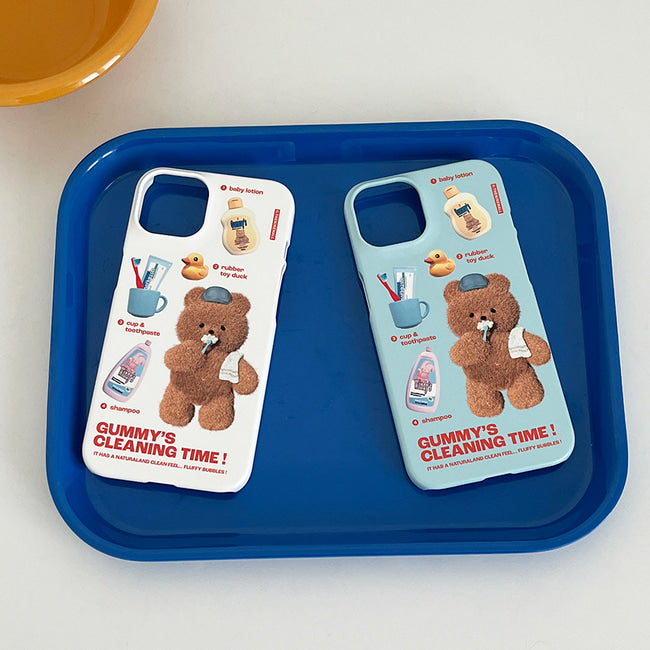 ｜THENINEMALL｜ Pattern Cleaning Time Gummy Hard Phone Case (2 types)