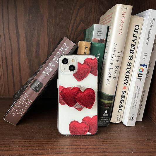 ｜Mademoment｜ Red Felt Heart Pattern Design Clear Phone Case (4 Types)
