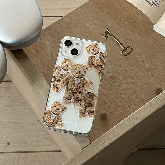 ｜Mademoment｜ Pattern Teddy Souvenir Pendant Design Clear Phone Case (3 Types)