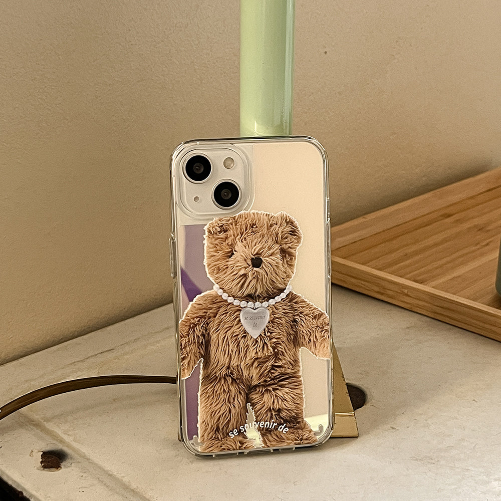 ｜Mademoment｜ Teddy Souvenir Pendant Design Glossy Mirror Phone Case