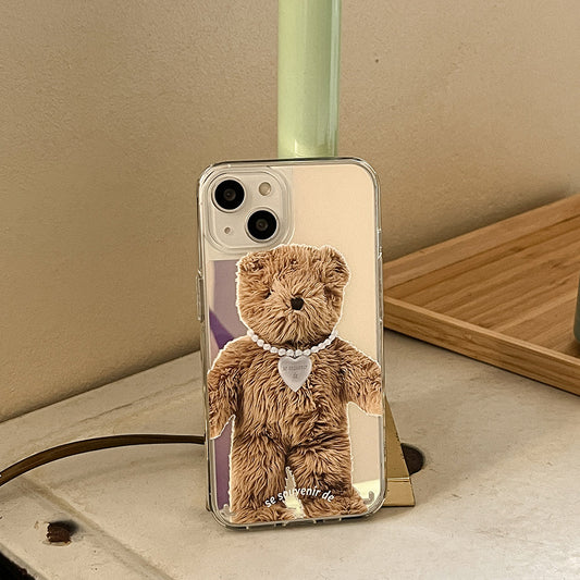 ｜Mademoment｜ Teddy Souvenir Pendant Design Glossy Mirror Phone Case