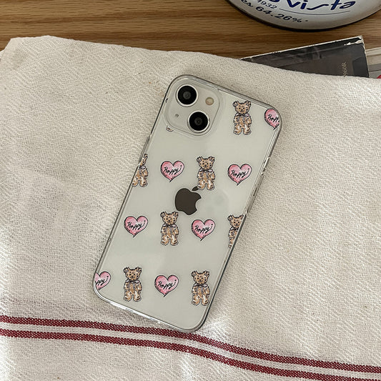 ｜Mademoment｜ Heart Teddy Pattern Design Clear Phone Case (3 Types)