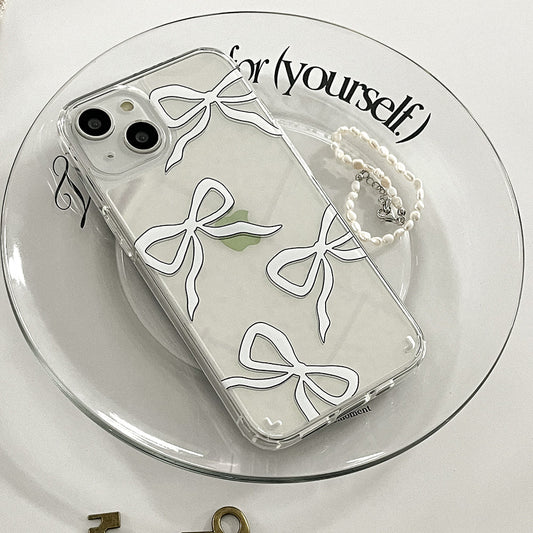 ｜Mademoment｜ Pattern White Ribbon Design Glossy Mirror Phone Case