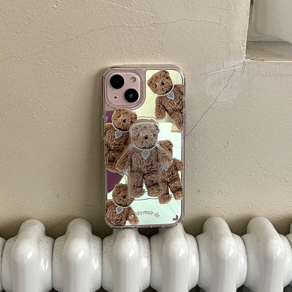 ｜Mademoment｜ Pattern Teddy Souvenir Pendant Design Glossy Mirror Phone Case