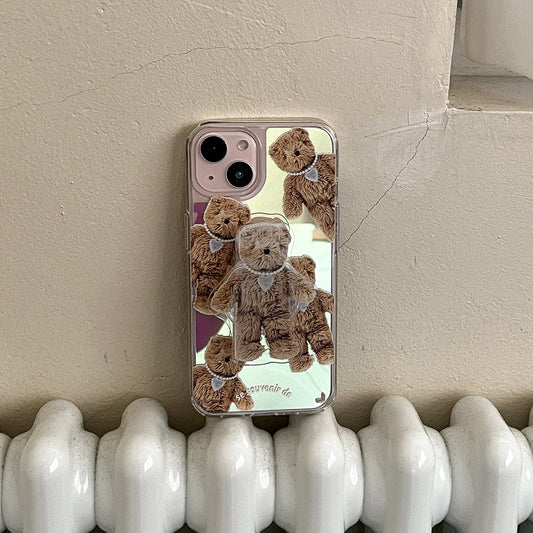 ｜Mademoment｜ Pattern Teddy Souvenir Pendant Design Glossy Mirror Phone Case