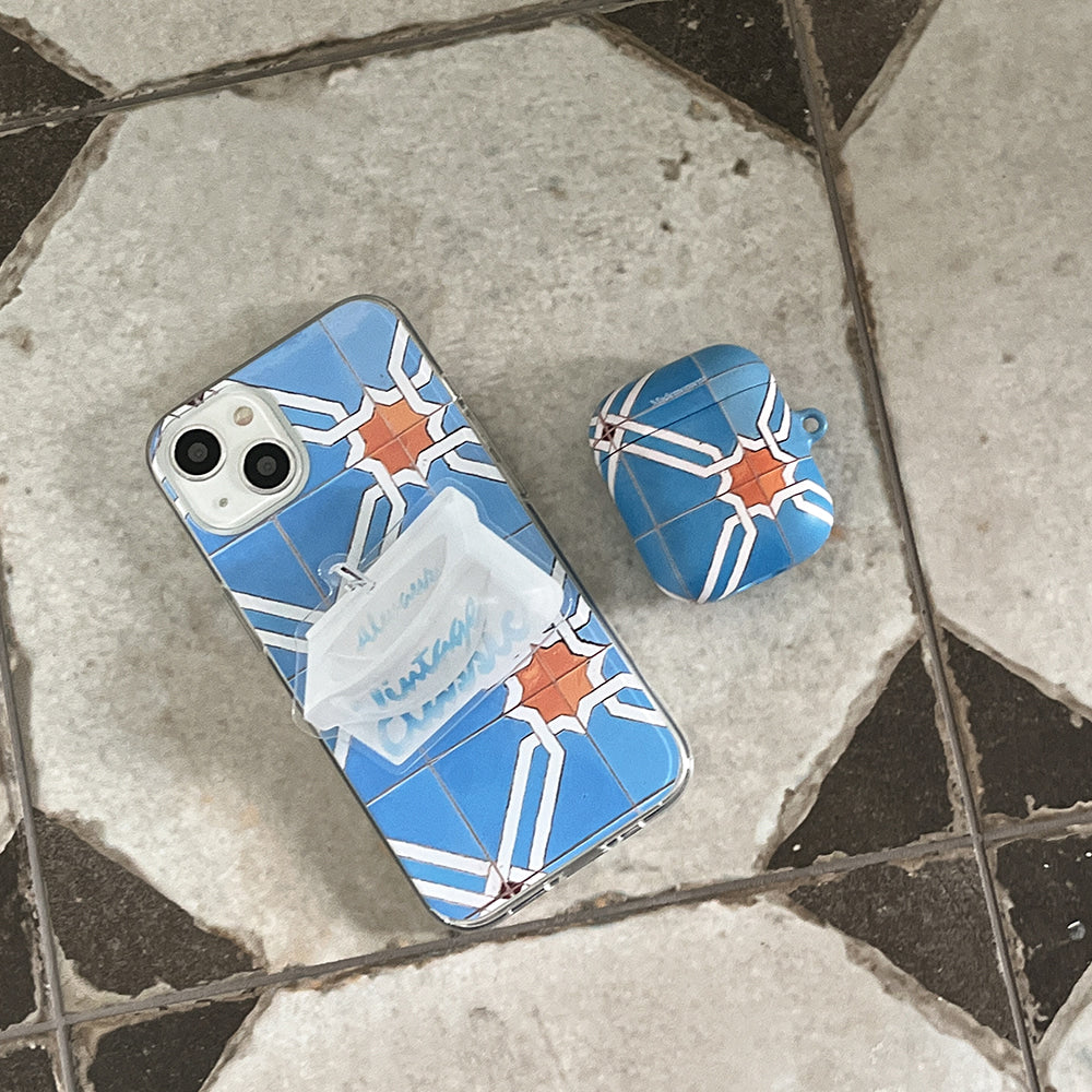 ｜Mademoment｜ Old Blue Tile Design Clear Phone Case (3 Types)