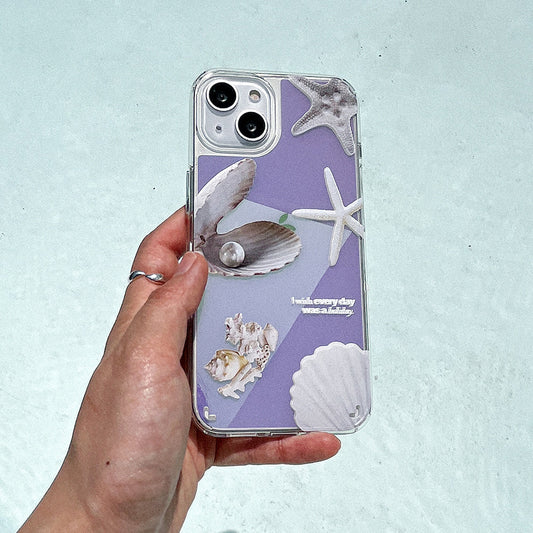 ｜Mademoment｜ Vintage Shell Design Glossy Mirror Phone Case