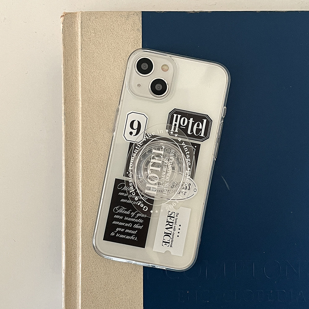 ｜Mademoment｜ Hotel Label Sticker Design Clear Phone Case (4 Types)