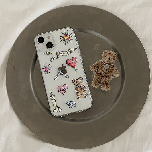 ｜Mademoment｜ Vintage Drawing Pattern Design Clear Phone Case (4 Types)