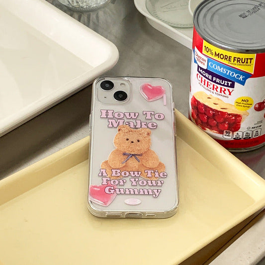 ｜THENINEMALL｜ Ribbon Teddy Gummy Clear Phone Case (3 types)
