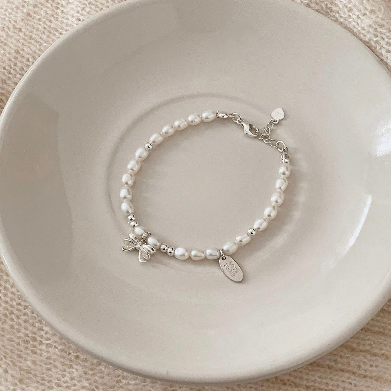 ｜SOYE PI-NE｜ ｜silver925/SOMBI｜ Ivy Ribbon Fresh Pearl Silver Bracelet