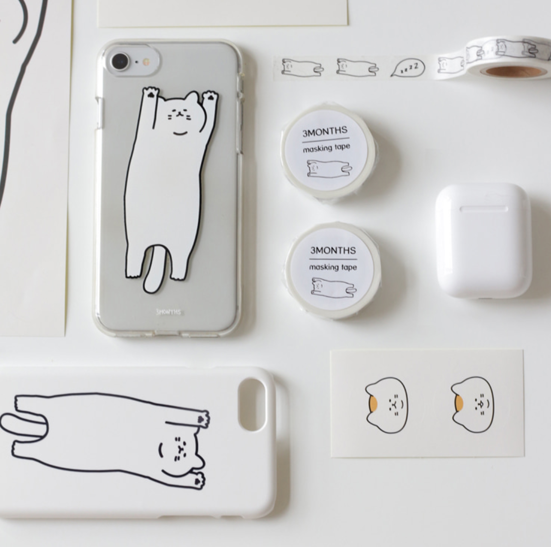 ｜3MONTHS｜ White Cat Phone Case