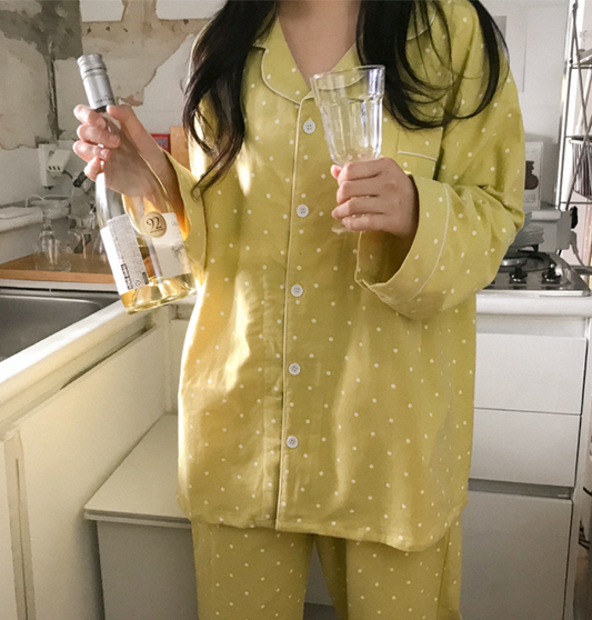 ｜Juuneedu｜ Greenery Dot Peach Napping Pyjamas (4colour)