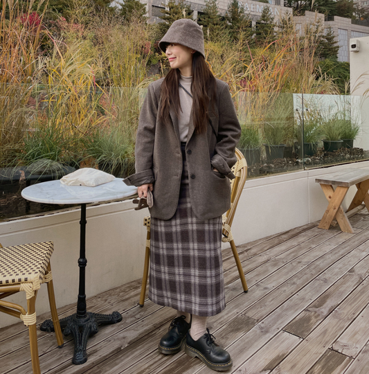 ｜VINVLE｜ Raon Wool Check Long Skirt