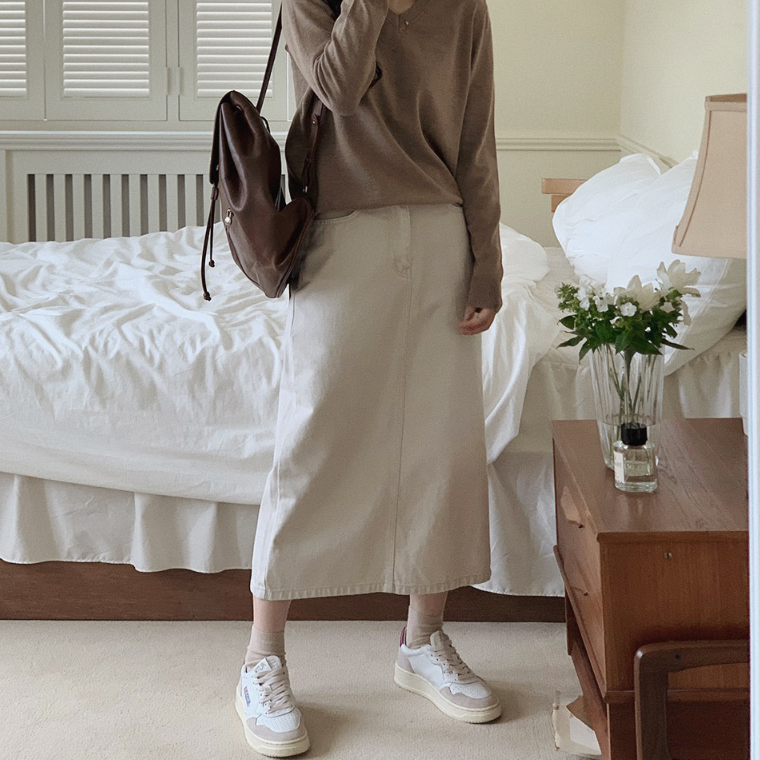 ｜SLOWAND｜ # SLOWMADE Mute Cream Denim Skirt