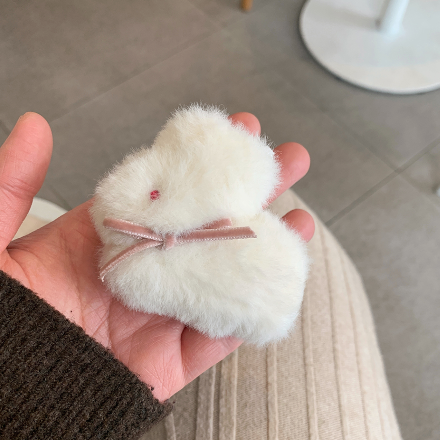 ｜BBIBIT｜ Cotton Bunny Popo Handmade Keyring (Ivory)
