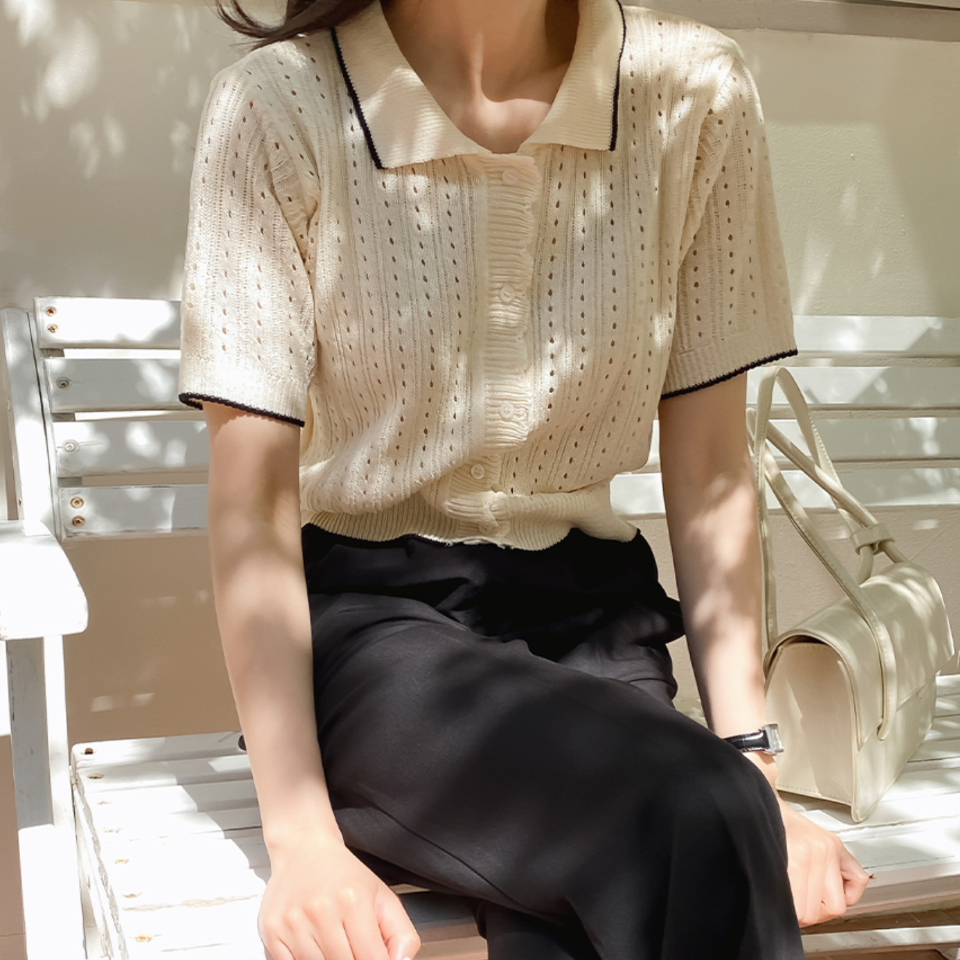 ｜REALCOCO｜ Collar Wave Short-Sleeved Knitwear