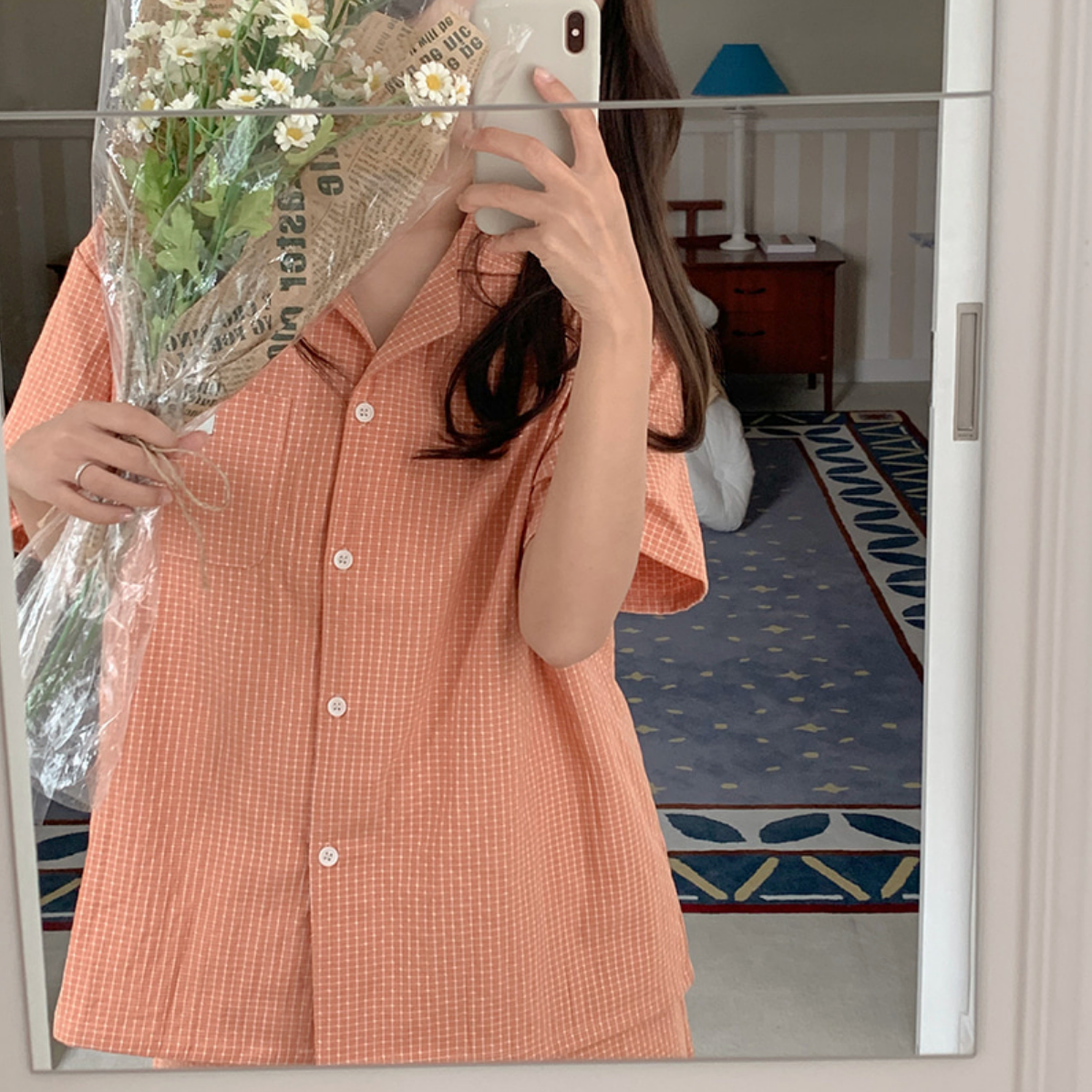 ｜Juuneedu｜ Basket Checkered Short-Sleeved Pyjama Set