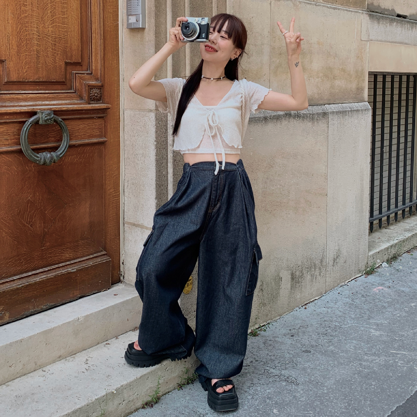 ｜VINVLE｜ String Cargo Denim Pants