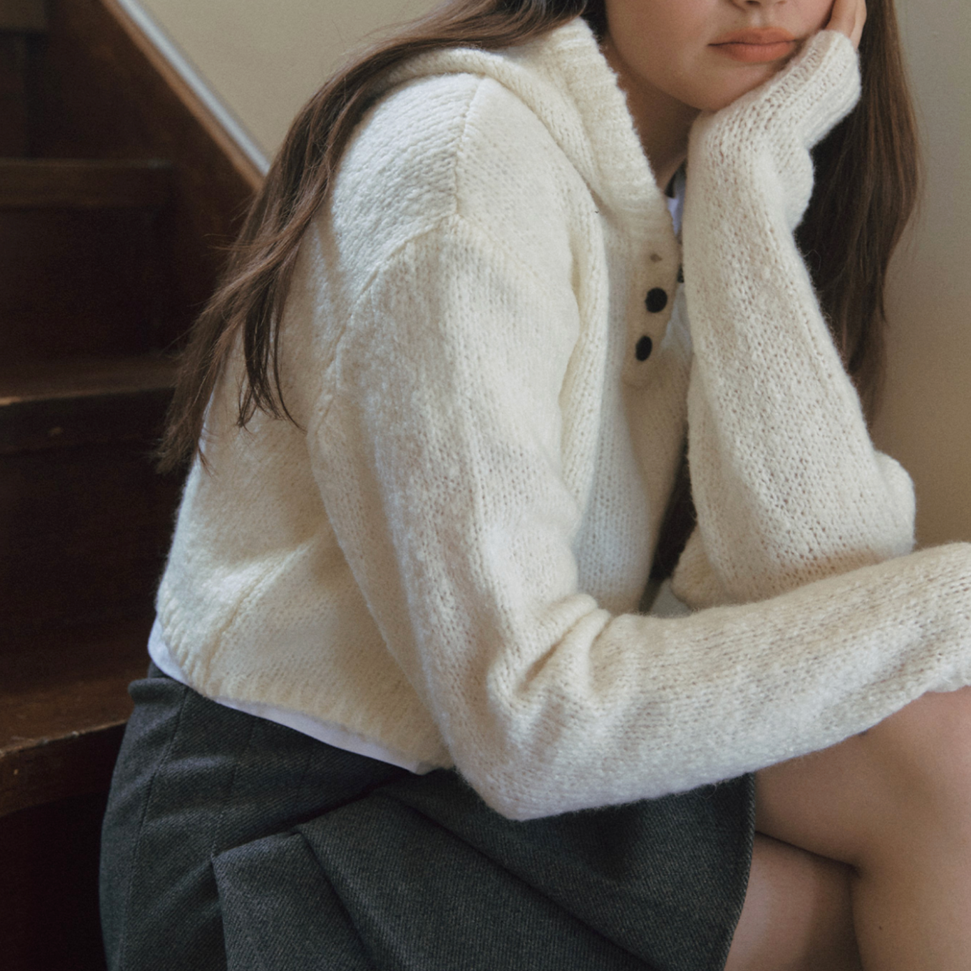 ｜Letter from Moon｜ Blurry Powder Wool Hood Sweater (3colours)